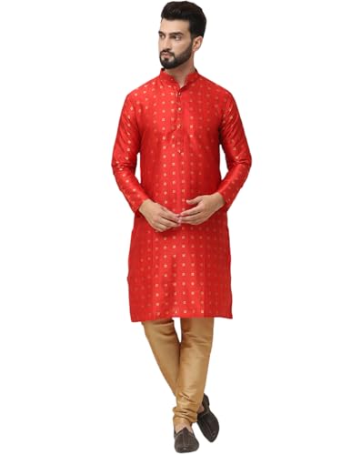 Image of SOJANYA (Since 1958 Men's Silk Blend Booti Kurta with Gold Churidaar Pyjama