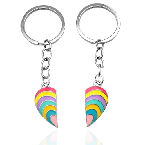 JEYORZY 2pcs Portachiavi d'amore arcobaleno, Portachiavi Coppia Cuore, Portachiavi Coppia Lui e Lei, Portachiavi Coppia, Idee Regalo San Valentino, Idea Regalo Natale Fidanzati, Regali di Anniversario