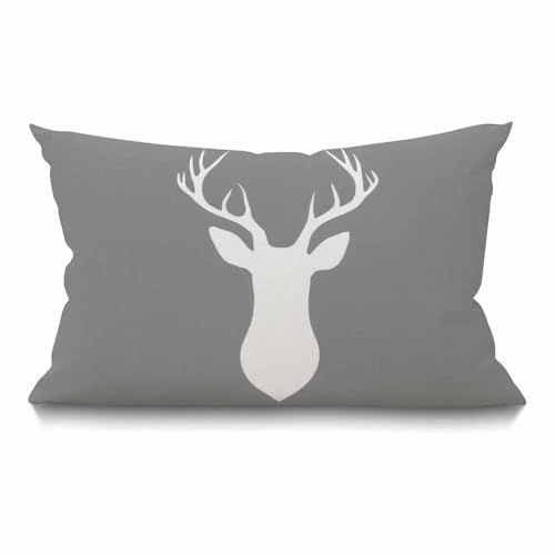 Smooffly Throw Pillow Cover Woodland Deer Head Decorative Pillow Case Home Decor 20x12 Inches Pillowcase
