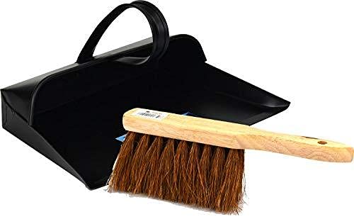 Image of Sterling Ventures Heavy Duty Metal Garden Shovel Dustpan Black and 10.5'' Soft Coco Hand Brush Set