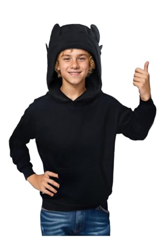 Eusnady Dragon Hoodie for Kids Coat Fleece Costume with Ears Animal Dragon Sweater for Teen Boys Girls Gift Black