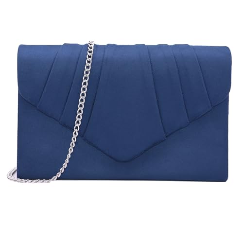 Milisente Clutch Purses For Women Suede Pleated Evening Bag Bridal Evening Clutch Bag (Navy)