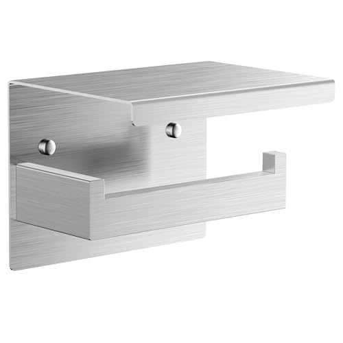 Auxmir Portarrollos Papel Higienico, Portarrollos Baño Adhesivo, Acero Inoxidable, Porta Rollos de Papel Higienico con Estante de Almacenamiento, Soporte Papel Higienico para Cocina, Baño, Plata