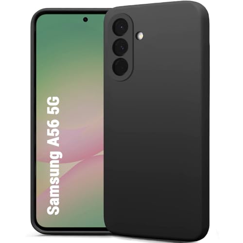 Image of TheGiftKart Liquid Silicone Back Cover Case for Samsung Galaxy A56 5G | Soft Micro-Fibre Lining Inside | Camera & Screen Protection | Shockproof Back Cover Case for Samsung A56 (Silicone, Black)