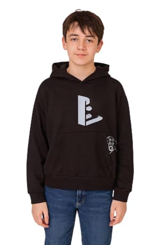 Rainbow Kids - Sudadera con capucha negra para niños, mezcla de algodón, estilo urbano, manga larga, moda para juegos, de 8 a 16 años, Negro, 14-15 años