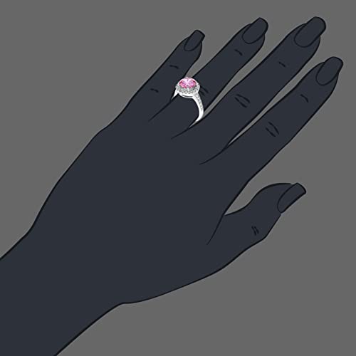 Vir Jewels 8 Mm Pink Cubic Zirconia Halo Ring .925 Sterling Silver With Rhodium Round Shape Size 9 #TOP2