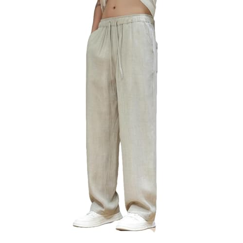 Pantalon en lin léger de style chinois pour homme coupe droite finitions premium