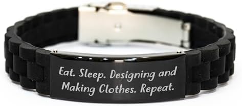 Designing and Making Clothes Enthusiast Funny Gift for Birthday Encouragement - Eat Sleep Designing and Making Clothes Repeat Glide lock Clasp Adjustable Silicone Steel Black Jewelry for Her Him image 4
