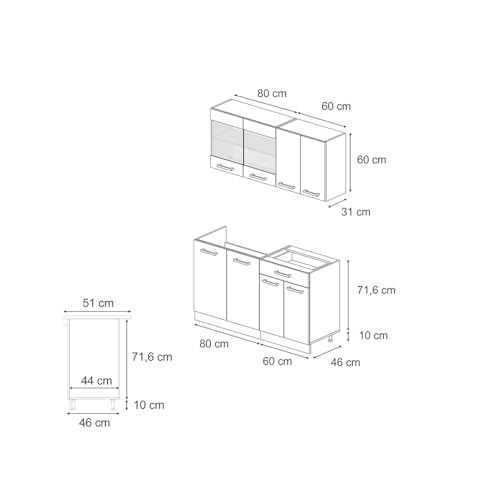 Vicco cucina monoblocco R-line, Grigio-blu/Bianco, 140 cm, PL Marmo - 3