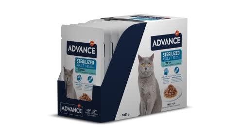 Advance Comida Húmeda para Gatos Adultos Esterilizados con Bacalao, Multipack 12 x 85 g, Total 1.02 kg