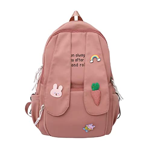 SUFUZEGA Kawaii Bunny Ear Backpack with Cute Bear Pendant for Girl Student Teen School Bag Book Bag Travel Backpack (Large, O-Pink)