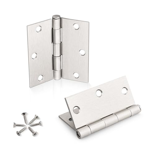 KNOBWELL 3.5" Brushed Nickel Door Hinges, Interior Door Hinges, 3 Pack