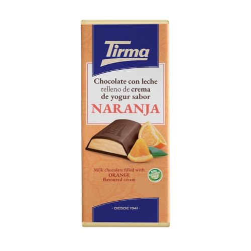Tirma Chocolate con Leche y Naranja 103 g | Tableta de Chocolate Rellena de Crema de Yogur y Naranja | Chocolate Cremoso con Toque Cítrico, Sin Gluten para Snack y Sobremesa