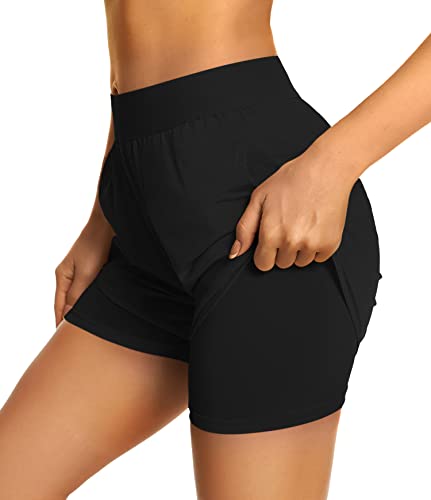 Custer's Night Womens High Waisted Running Shorts Quick Dry Athletic Workout Shorts With Pockets Black M #TOP2