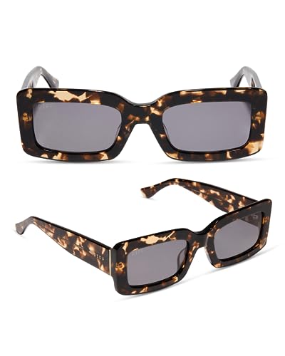 DIFF Indy Designer Rectangular Sunglasses for Women | Espresso Tortoise + Grey | 100% UVA/UVB Protection