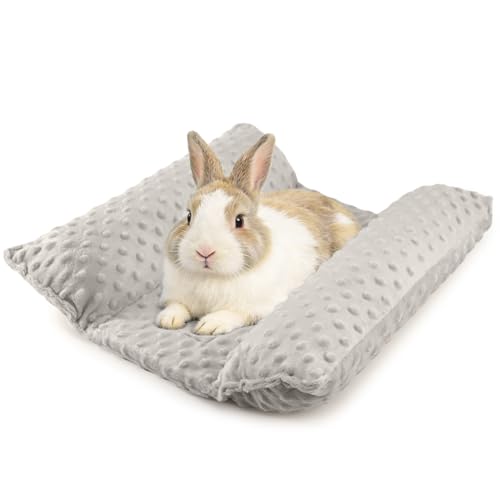 HeNdShe Rabbit Bed Soft Dot Fleece Bunny Mat 17x17In Small Animal Pillow for Guinea Pig Reversible Washable Pet Cushion Light Gray