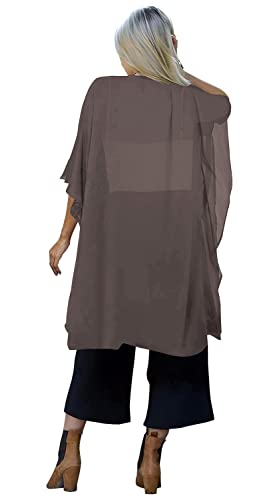 Image of Indian Trendy Women's Solid Puff Sleeve Kimono Long Cardigan Loose Cover Up Casual Blouse Top Chiffon