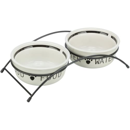 TRIXIE 24642 Napf-Set Eat on Feet, 2 × 1,6 l/ø20 cm, weiß/schwarz, 4011905246420, mehrfarbig