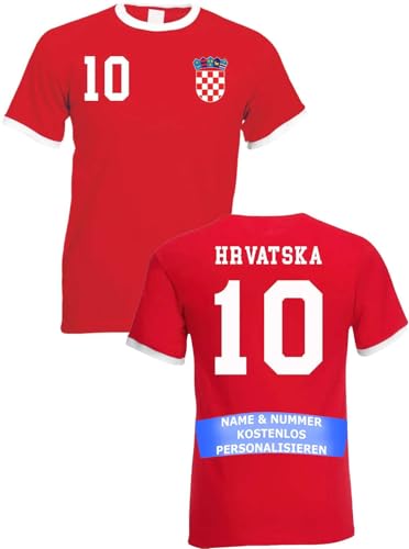 Herren T-Shirt Kroatien Trikot WM 2026 Personalisiert mit eigenem Namen + Nummer - Rot XL