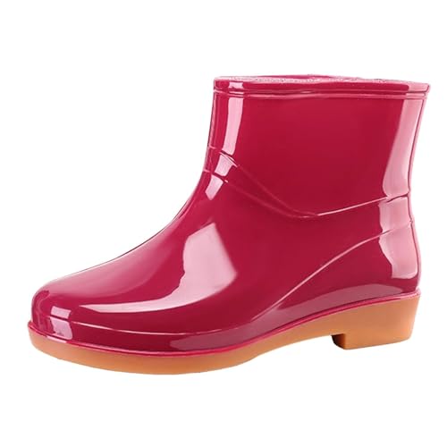 Botas de agua térmicas de tacón bajo para mujer, antideslizantes, fáciles de limpiar, botas de goma Wellington, resistentes al agua, fáciles de poner y quitar, botas de lluvia para ajuste de