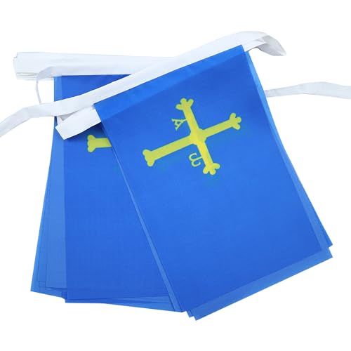 Image of AZ FLAG Asturias 6 meters BUNTING Flag 20 flags 9'' x 6'' - Spanish region of Principado de Asturias STRING flags 15 x 21 cm