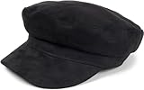 styleBREAKER Damen Ballonmütze in weicher Veloursleder Optik, Schirmmütze, Bakerboy Schiebermütze, Newsboy Cap 04023091, Farbe:Schwarz