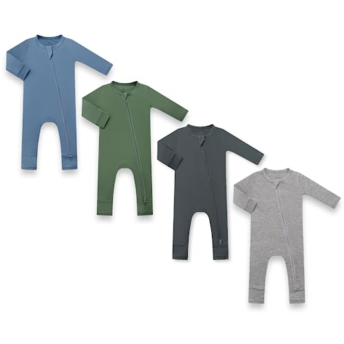 Image of HAPIU Unisex Rayon Made from Bamboo Baby Rompers with Cuffs, 2 Way Zipper YKK, Footless Pajamas Jumpsuit