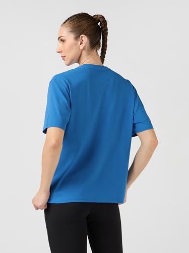 Image of TECHNOSPORT Women's Printed Boxy Fit Round Neck T-Shirt COTFLEX Half Sleeve Slip On Polyester for Gym Yoga Workout UPF50+ Anti Odour