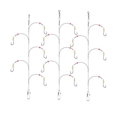 Fishing Hook with Leader,5 Hooks Fishing Rig-7 Strands Nylon Coated Fishing Leader with Swivle,Snap,Hooks (5 Hooks rig, 12#)
