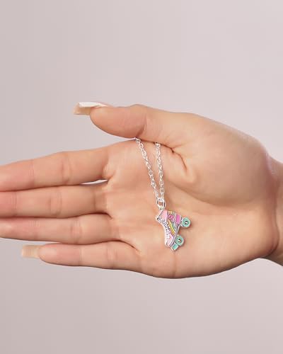 SALLY ROSE Barbie 3D Roller Skates Necklace, 16"+2" Silver Flash-Plated Barbie Pendant Necklace for Women Official License3