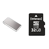Intenso 7332531 Powerbank S10000 Slim externes Ladegerät (10000mAh, geeignet für Smartphone/Tablet PC/MP3 Player/Digitalkamera) silber & microSDHC 32GB Class 10 Speicherkarte inkl. SD-Adapter, schwarz