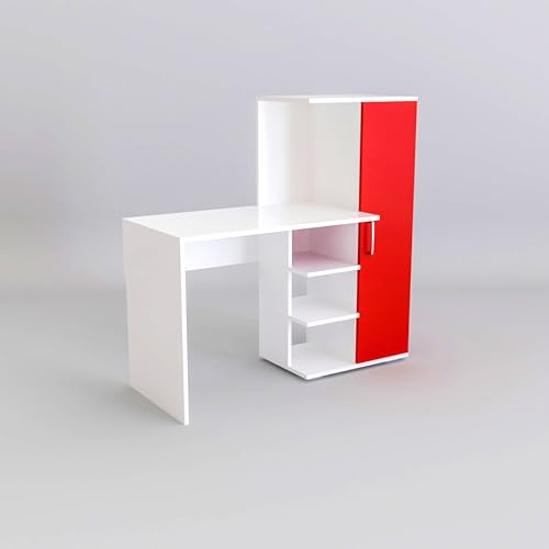 Image of Engineered Wood Office & Study Table for Study Room /Office /Work from Home || Engineered Wood Study Table || Freestanding || Finish Color - White & Red |