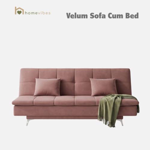 Image of Velum 3 Seater Sofa for Living Room & Office | Premium Fabric Upholstery | Solid Wood Frame | Comfortable Seating | 3 Years Warranty (Blush Pink, Sofa Cum Bed)