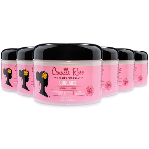 Image of Camille Rose Curlaide Moisture Butter 6-Pack - Curly Hair Cream with Green Tea & Jojoba, Detangler, 8 Fl Oz