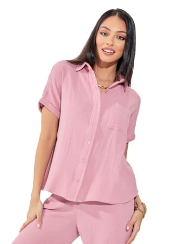 Styli Women's Pink Cotton Regular Fit Extended Shoulder Shirt