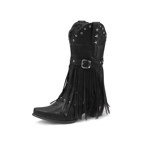 Bottes de cow-girl pour femmes FGRID bottes western similicuir noir 37