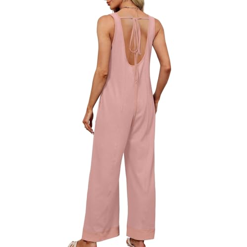 Womens Jumpsuits Pants Unitard for Women Cutout Eyelet Crochet Straight Leg Plain Summer Coveralls 2025 Trendy Y2K4