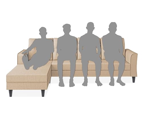 Image of Adorn India Maddox Tufted L Shape 5 Seater Sofa Chenille Sofa Set LHS (Beige) (3 Year Warranty)