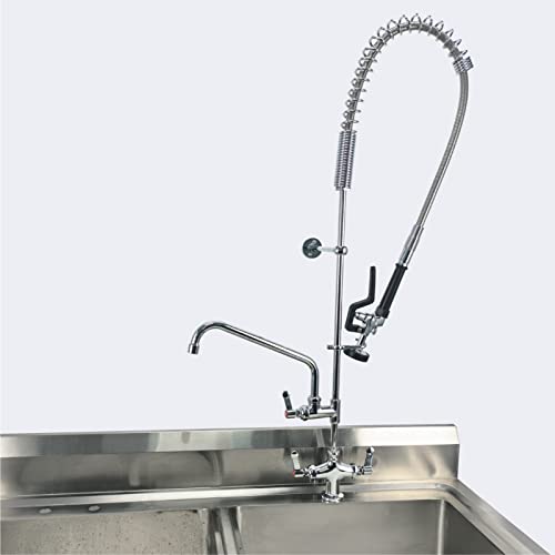 Maxsen Deck Mount Commercial Kitchen Sink Faucet 43" Height Pre Rinse With 12" Add-On Spout For Food Service Commercial Kitchens Restaurant Hotel Application Tap #TOP7