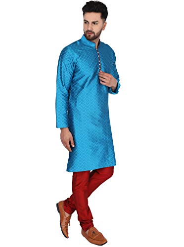 Image of SKAVIJ Men's Art Silk Woven Design Kurta Pajama Set Festive Jacquard 2-Piece Ethnic Dress
