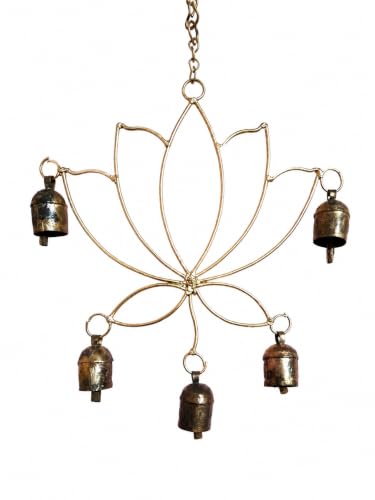 New Zummar House Handmade Lotus Chime with Copper Coated Kutch Metal Bells/Wind Chimes Bell/Gold Color Chime and Brown Bells