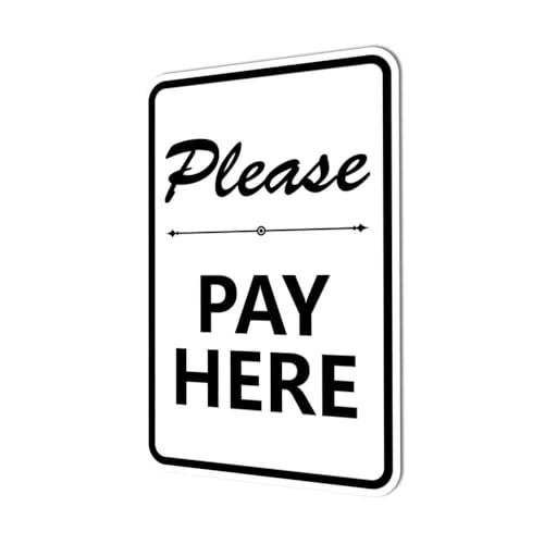 Portrait Round Please Pay Here Sign with Adhesive Tape, Mounts On Any Flat Surface (White) - X-Large