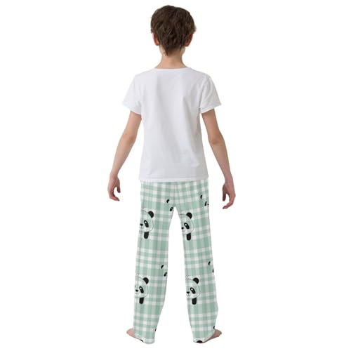 Pajama Bottoms, Kawaii Panda on Plaid Sleeping Pant Lounge Wear Pajamas Long Pants Sleepwear Pjs3