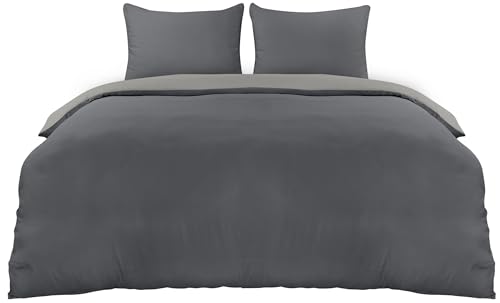 Image of Utopia Bedding Duvet Cover 220x240 Set - Microfiber Comforter Cover 240x220 cm + 2 Pillowcases 65x65 cm - Dark Gray /Light Gray