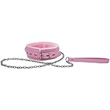 Pink Leather Choker Collars Soft Inner Fur for Comfort Detachable Leash Chain Durable Leather Collar with Alloy Buckle