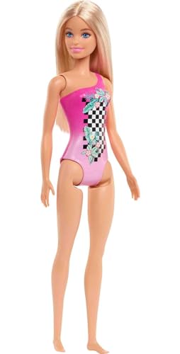 Muñeca Barbie Beach Doll con traje de baño rosa miniatura 1