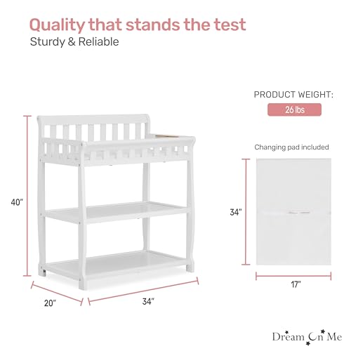 Image of Dream On Me Ashton 2-in-1 Changing Table & Nightstand in White - Solid New Zealand Pinewood, Safety Rails, Spacious Storage Shelves & Water-Resistant Changing Pad, Converts to Nightstand