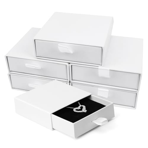 batifine Cardboard Jewelry Boxes 5 Pack 3.53.5x1.18Inch Jewelry Gift Boxes Bulk Cotton Filled Small Jewelry Boxes with Lids for Necklace Ring Earring Display Box (White)