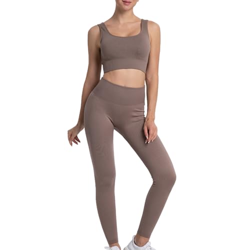 dohomiryo Abbigliamento Sportivo da Donna Set 2 Pezzi, Reggiseno Sportivo e Vita Alta Leggings Yoga Tuta Ginnastica Completo Tuta per Running Yoga Fitness Marrone M