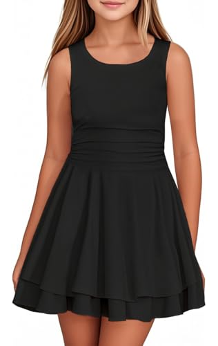 Girl's Summer Dress Crew Neck Sleeveless Ruffle A-Line Swing Dresses for 5-14 Years